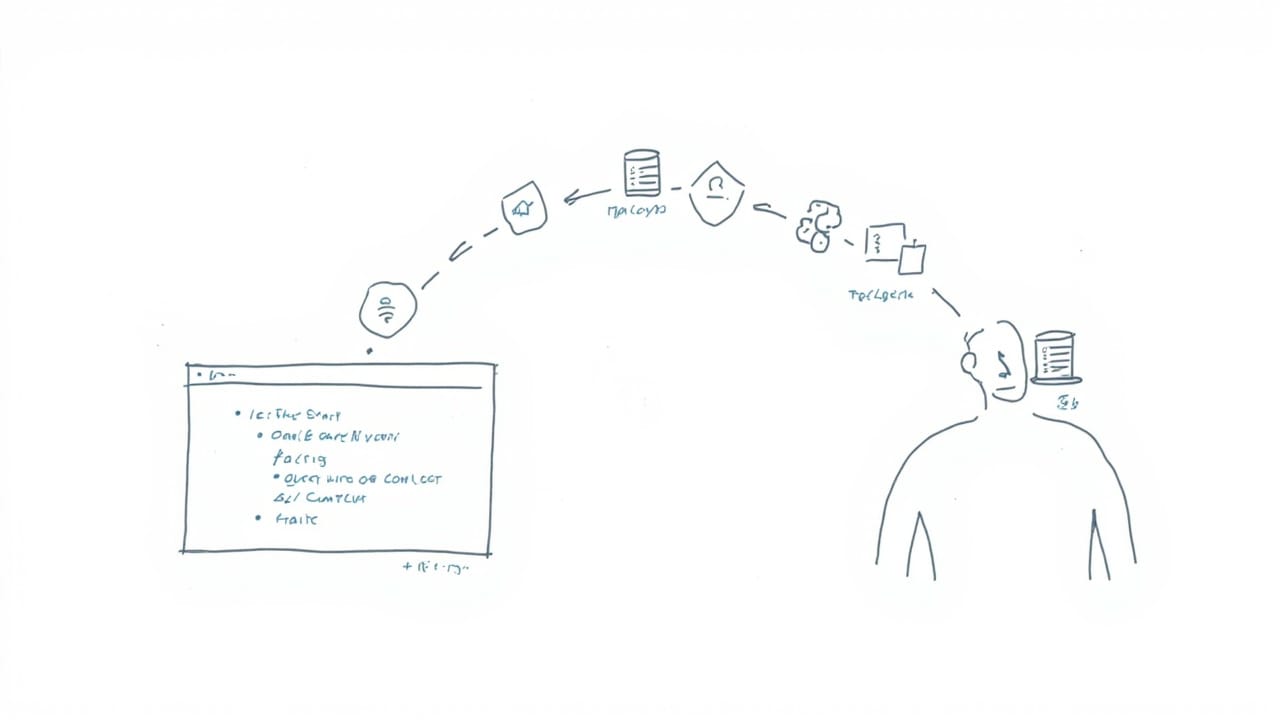 Hand-drawn whiteboard illustration showing AI coding agent connecting to language servers via LSP protocol